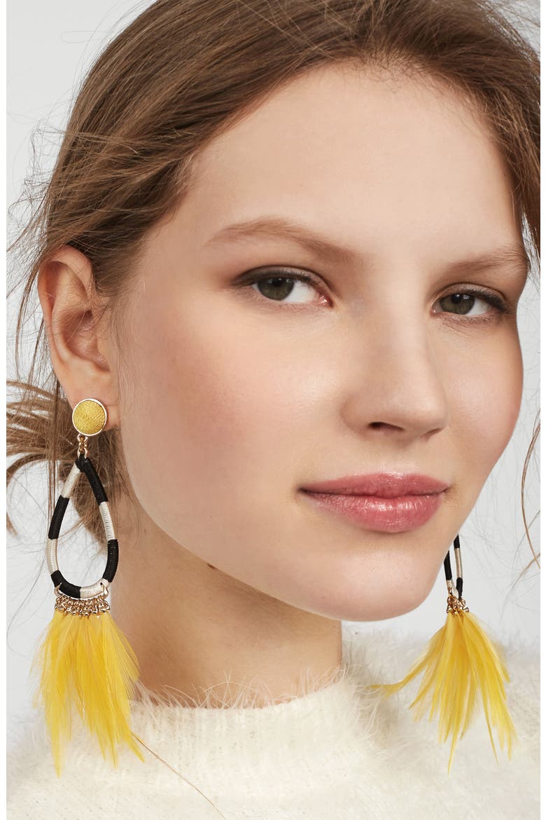 Marigold Feather Shoulder Duster Earrings, Alternate, color, NEON YELLOW