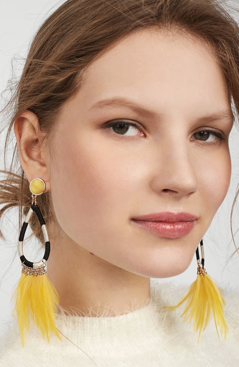 BaubleBar Marigold Feather Shoulder Duster Earrings, Alternate, color,