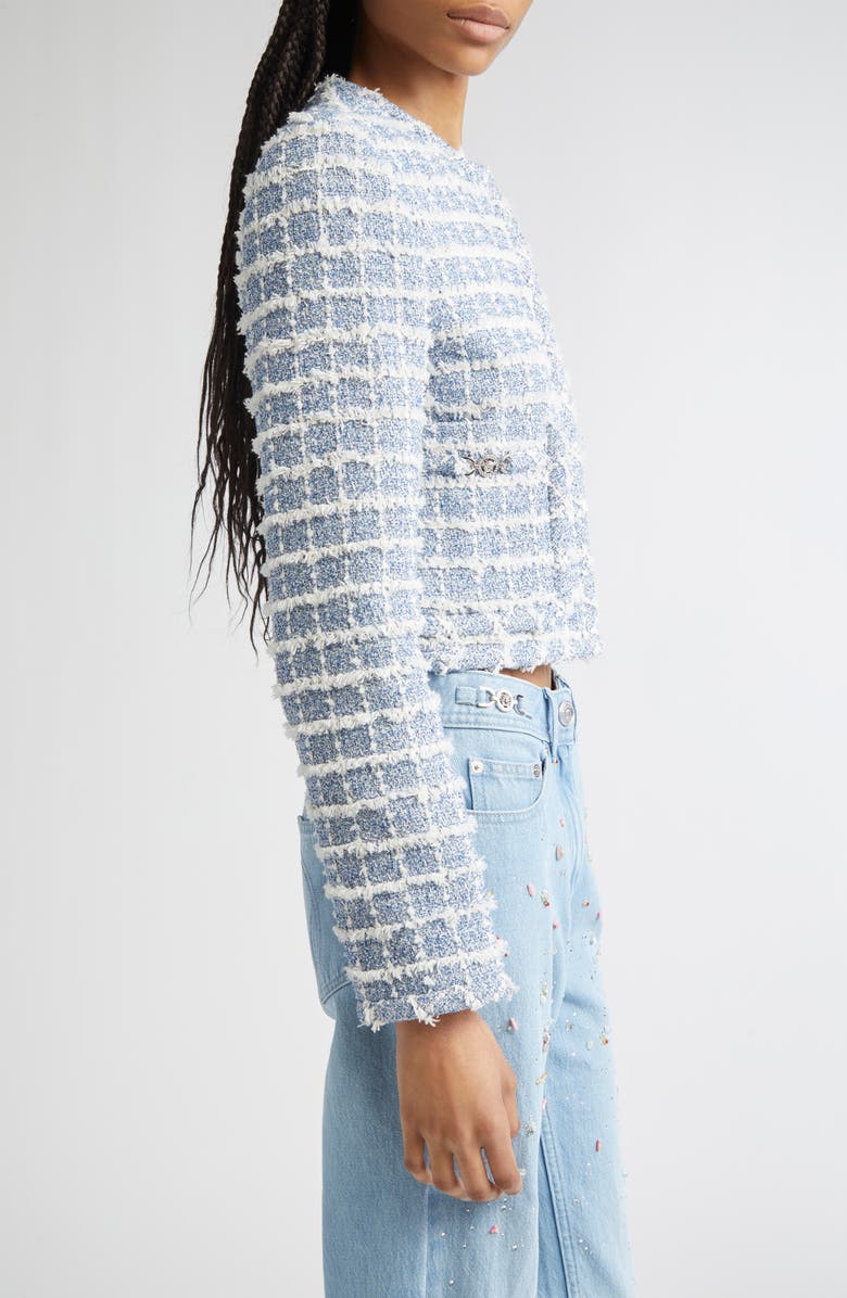 Versace Medusa '95 Windowpane Tweed Crop Jacket, Alternate, color, Light Indigo