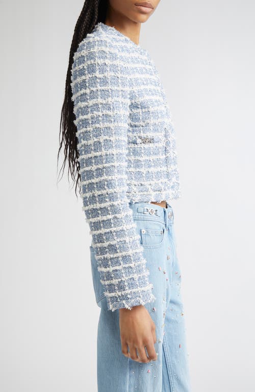 Versace Medusa Cropped Cotton-blend Tweed Jacket In Blue