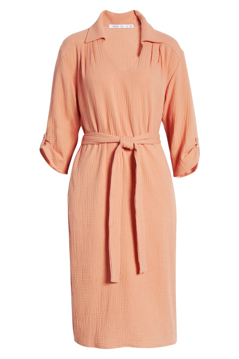 Textured Midi Shirtdress, Alternate, color, CORAL