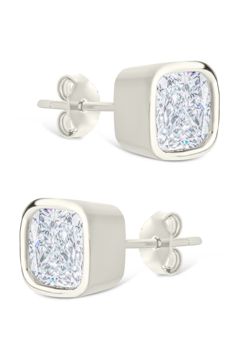 Cushion-Cut Cubic Zirconia Stud Earrings, Alternate, color, SILVER