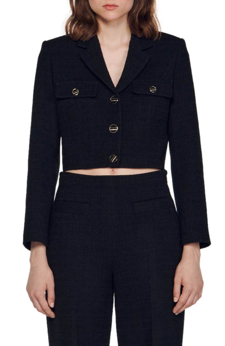 SANDRO Edma Tweed Crop Blazer, Main, color,