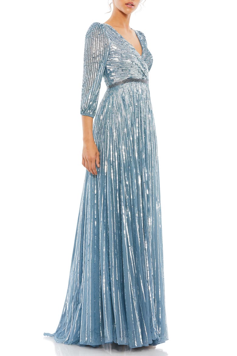Sequin Surplice Tulle Gown, Alternate, color, SLATE BLUE