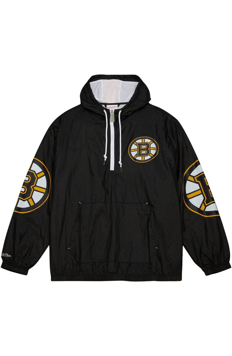 Mitchell & Ness Men's Mitchell & Ness Black Boston Bruins Team OG 2.0 Anorak Half-Zip Windbreaker Jacket, Alternate, color,