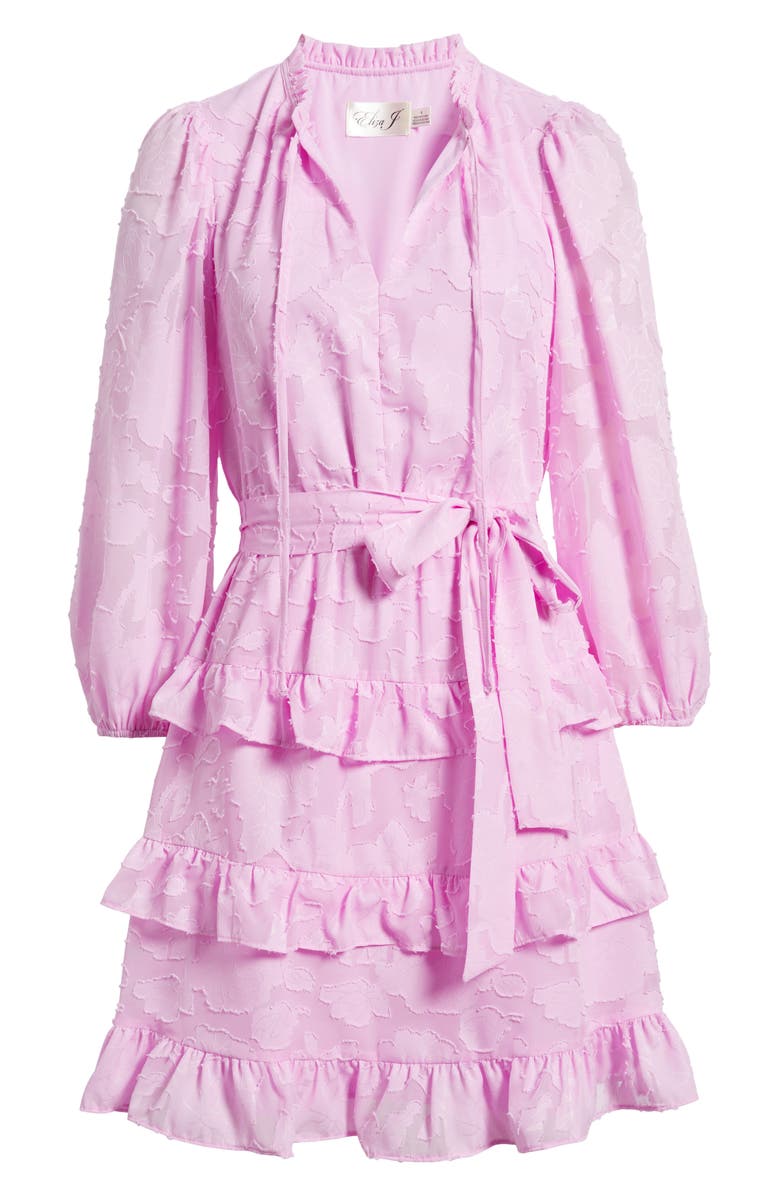 Eliza J Tie Waist Long Sleeve Tiered Dress, Alternate, color, 