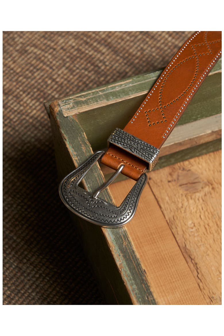Tesla Calf Leather Belt with Studs, Alternate, color, CUOIO