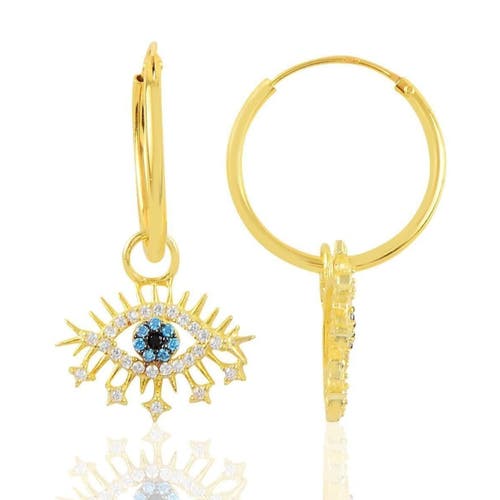Spero London Evil Eye Earring Blue Eye Eyelash Sterling Silver Earring In Gold