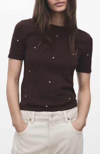 MANGO Studded Short Sleeve Sweater