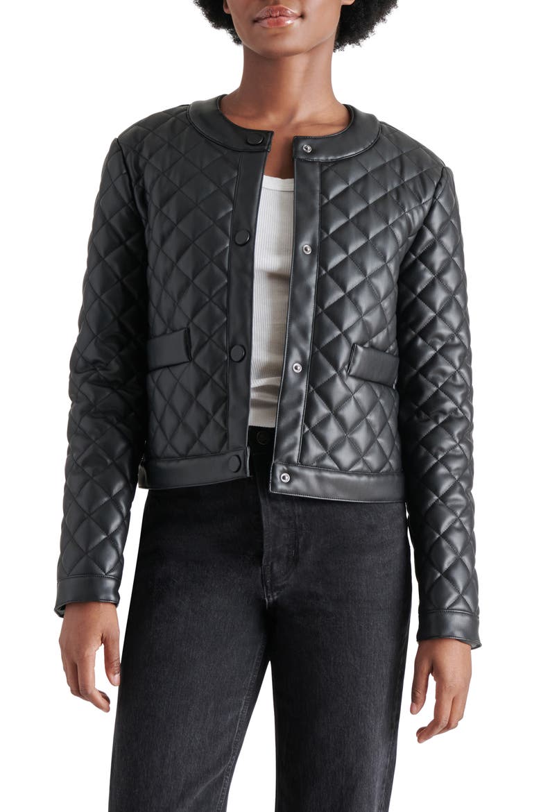 Martine Quilted Faux Leather Jacket, Main, color, BLACK