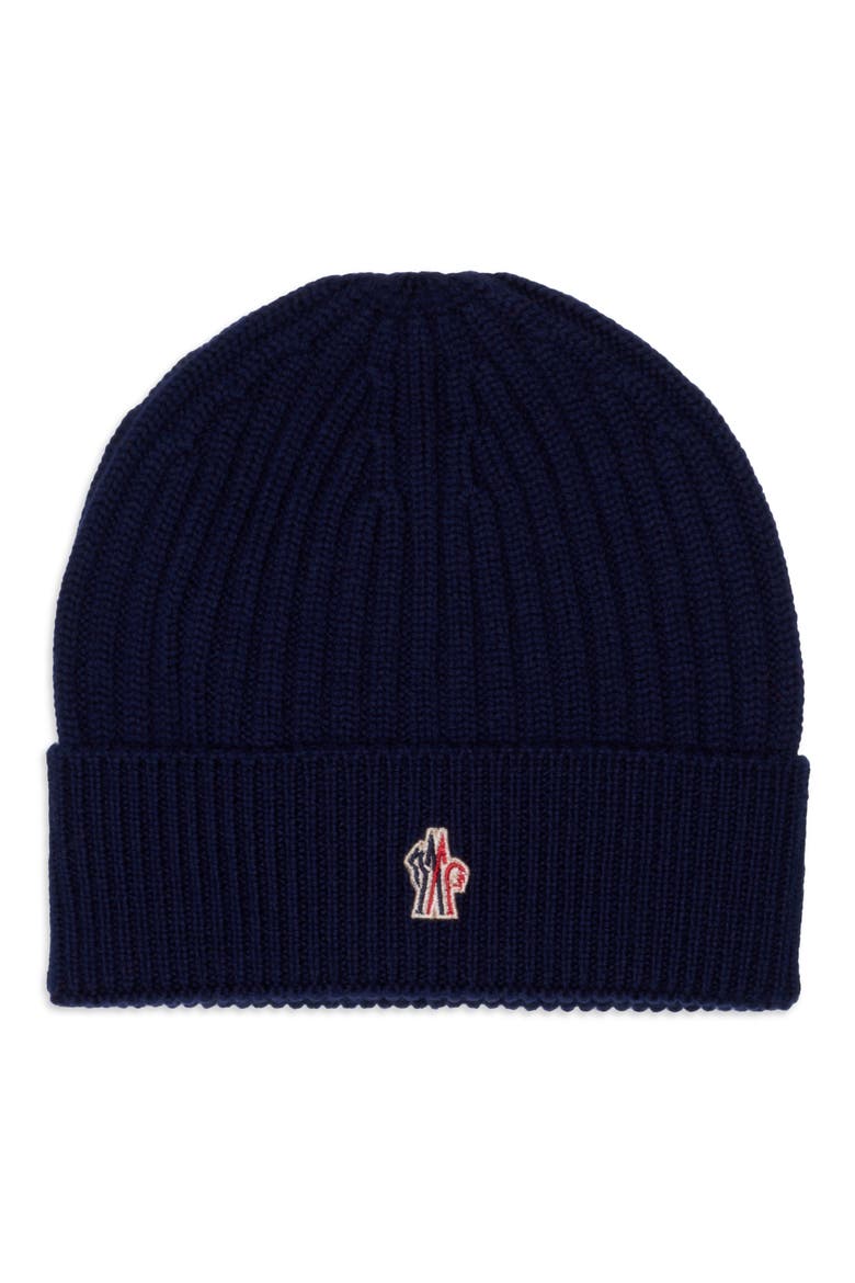 Embroidered Logo Rib Wool Beanie, Main, color, NAVY
