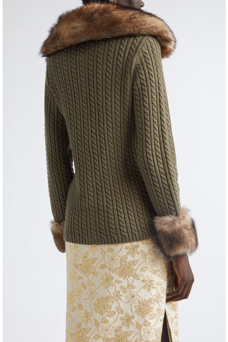 Genuine Shearling Trim Cashmere Cable Cardigan, Alternate, color, KAKI/ FAUVE