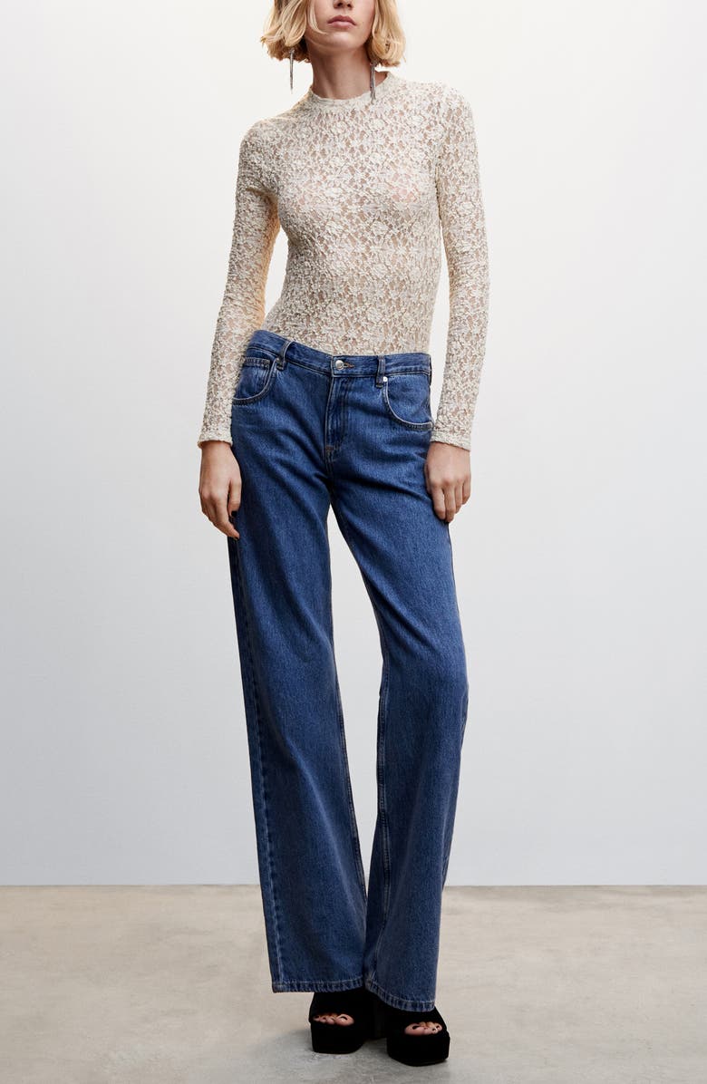 MANGO Semisheer Floral Lace Top, Alternate, color,