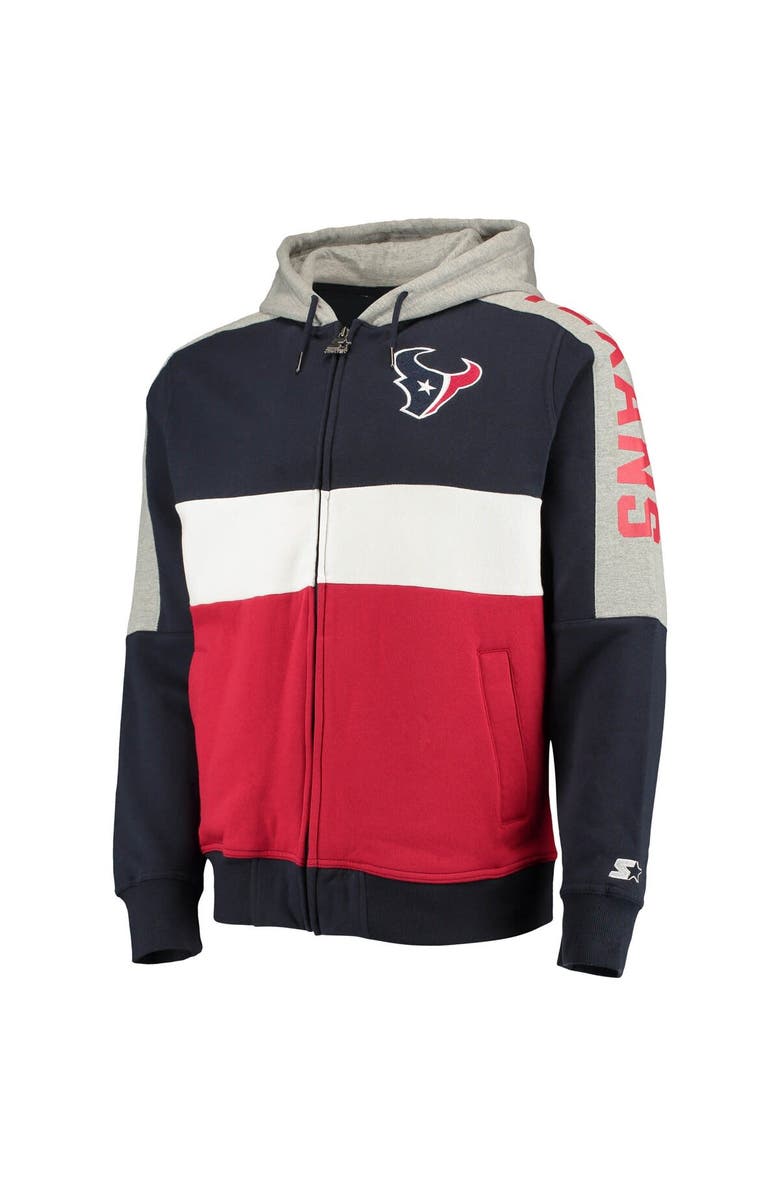 STARTER Men's Starter Navy/Red Houston Texans Playoffs Color Block Full-Zip Hoodie, Alternate, color, 