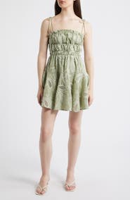 MOON RIVER Embroidered Shirred Fit & Flare Minidress