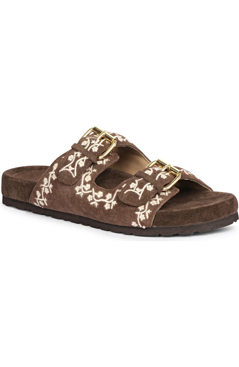 SAINT G Angela Embroidered Slide Sandal, Main, color, Chocolate