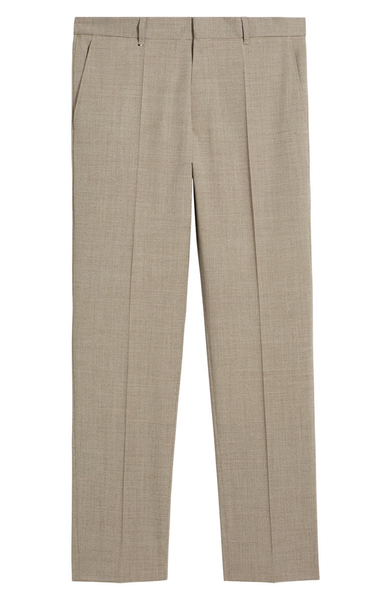 BOSS Genius Slim Fit Tan Microcheck Flat Front Stretch Dress Pants, Alternate, color, Light Beige
