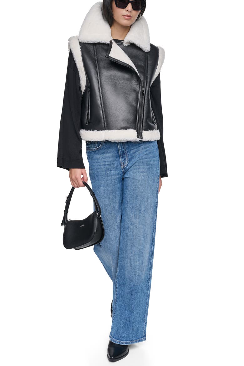 Patch Mix Faux Fur Long Vest, Alternate, color, BLACK/ IVY