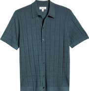 Nordstrom Textured Merino Wool & Silk Short Sleeve Button-Up Sweater