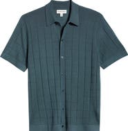 Nordstrom Textured Merino Wool & Silk Short Sleeve Button-Up Sweater