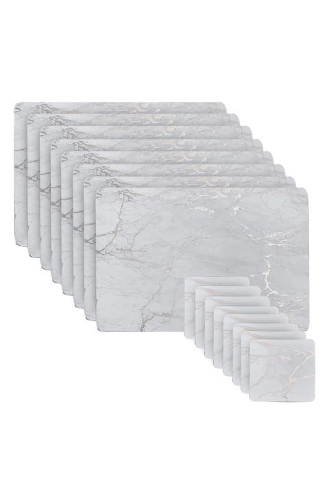 Marble Print 16-Piece Placemat & Coaster Set
