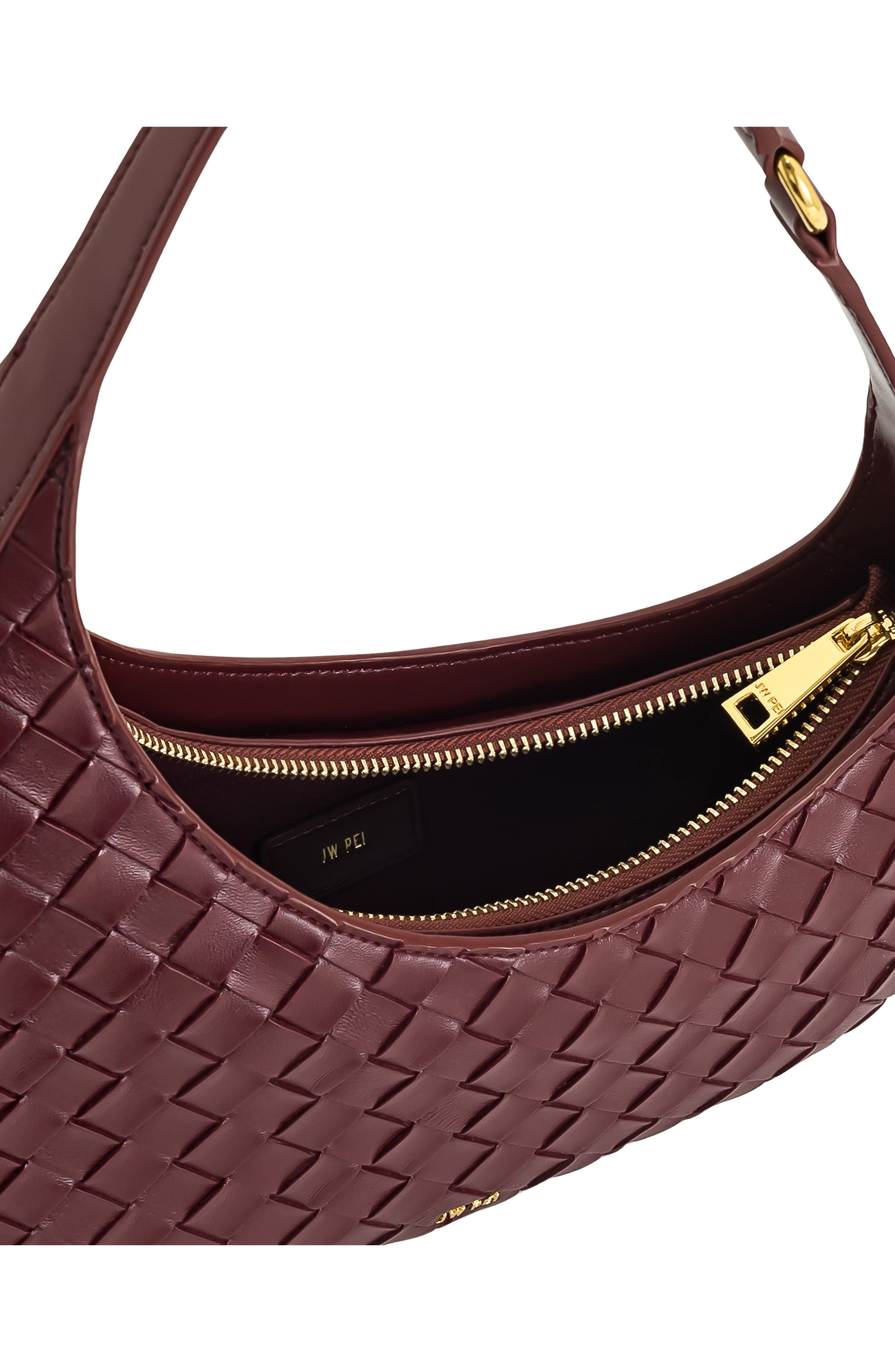 JW PEI Harlee Woven Faux Leather Shoulder Bag, Alternate, color, Burgundy