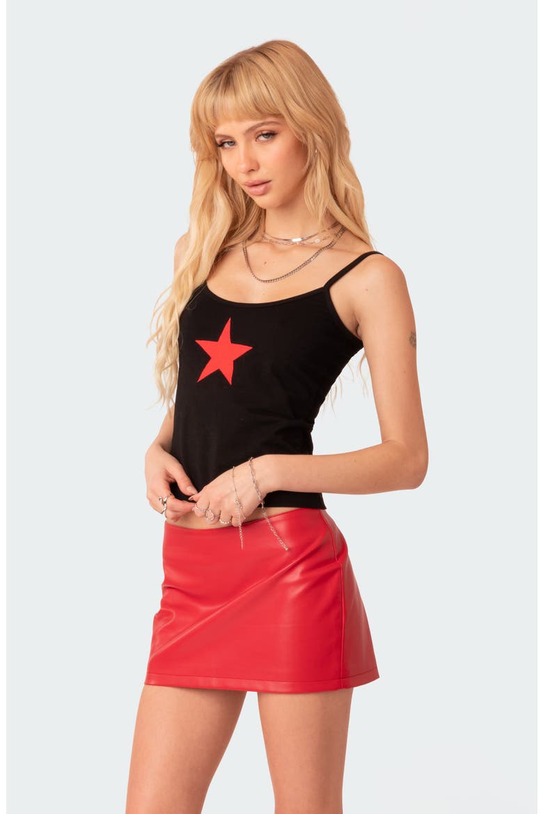 Noa Low Rise Faux Leather Miniskirt, Alternate, color, RED