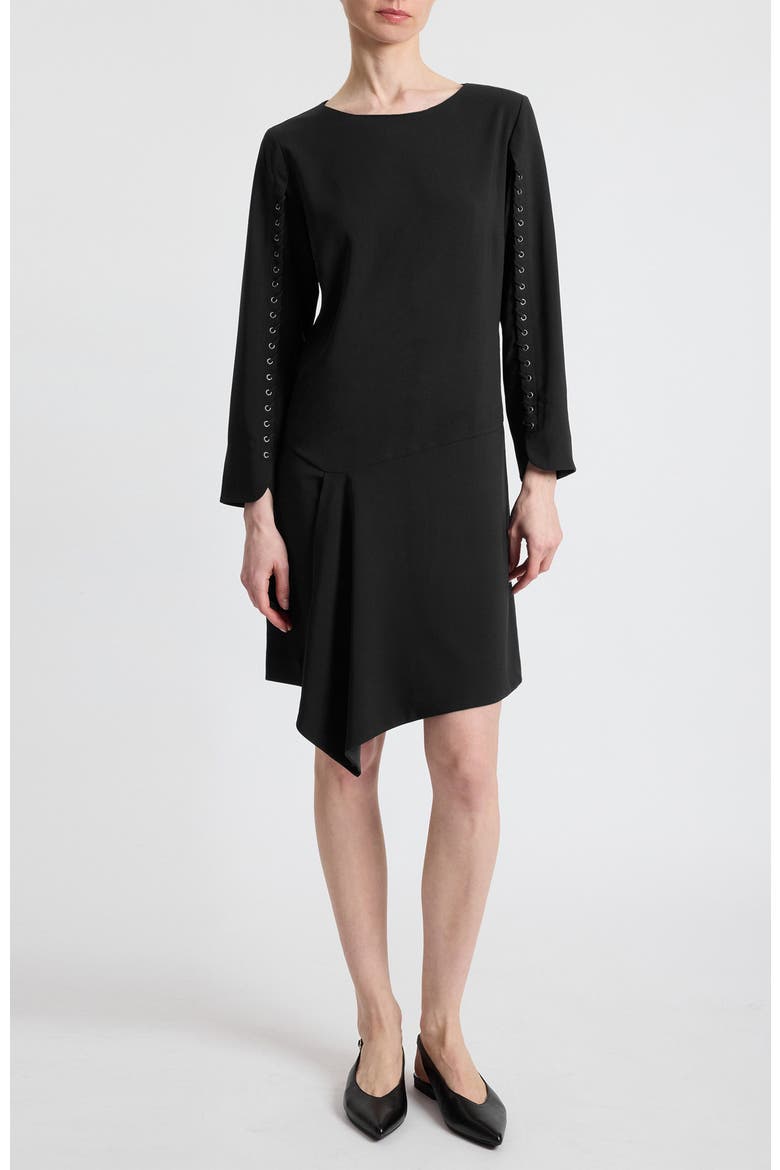 Essie Shift Dress with Grommet Detail in Soft Crepe, Main, color, BLACK