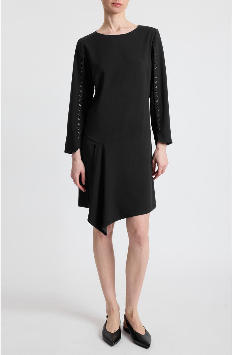 Santorelli Essie Shift Dress with Grommet Detail in Soft Crepe, Main, color, Black