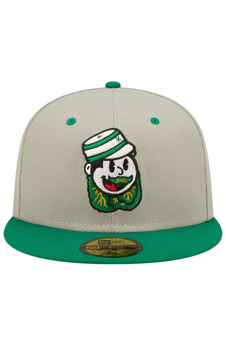 New Era Men's New Era Gray/Green Down East Wood Ducks Kinston Collard Greens Theme Night 59FIFTY Fitted Hat, Alternate, color, Gray