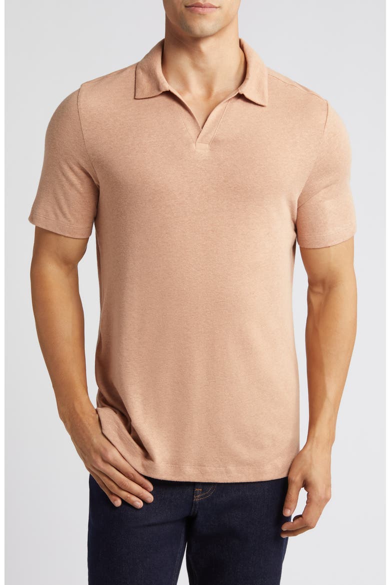 Linen Blend Johnny Collar Polo, Main, color, MELON