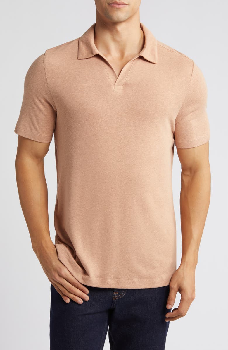 Johnston & Murphy Linen Blend Johnny Collar Polo, Main, color, Melon
