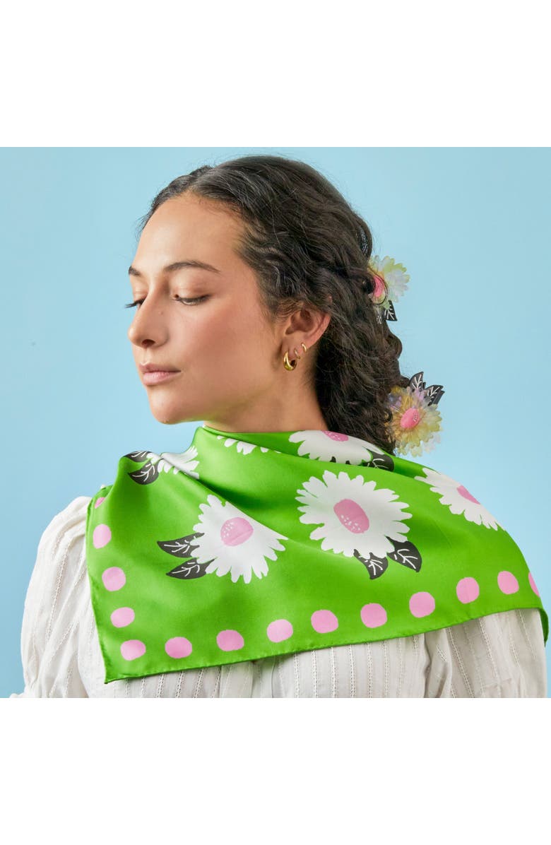 Centinelle White Flower Silk Medium Square Scarf, Alternate, color, 