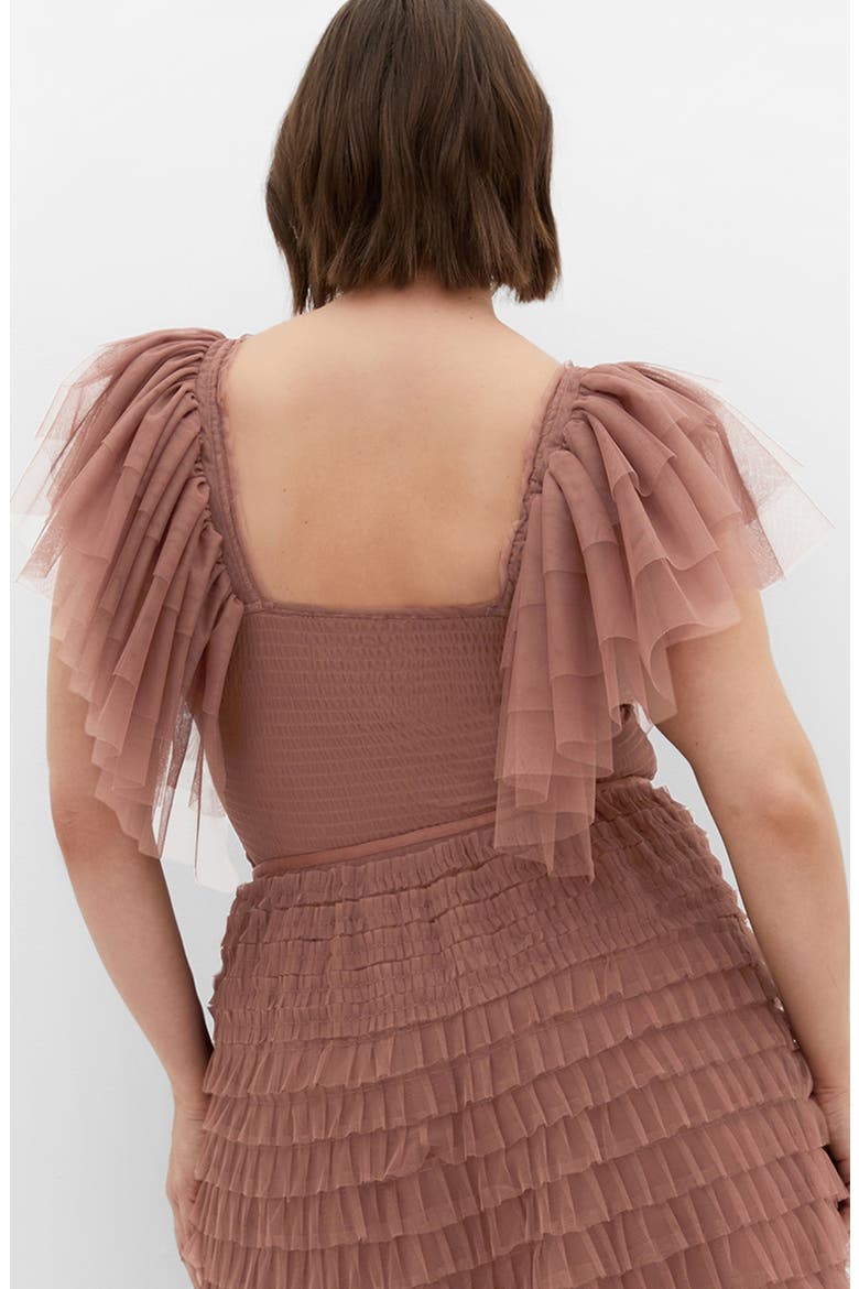 Azariah Shirred Tulle Sleeve Bodysuit, Alternate, color, ROSEBERRY