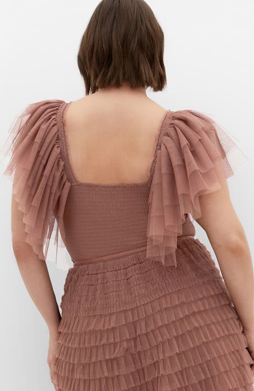 City Chic Azariah Shirred Tulle Sleeve Bodysuit In Purple
