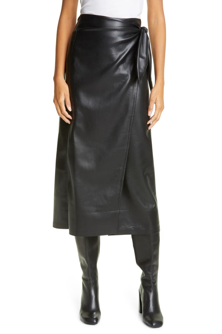 Amas Vegan Leather Wrap Skirt, Main, color, BLACK