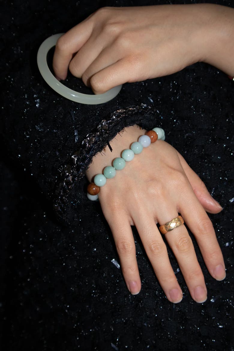 Pea Beaded jade bracelet, Alternate, color, Off white