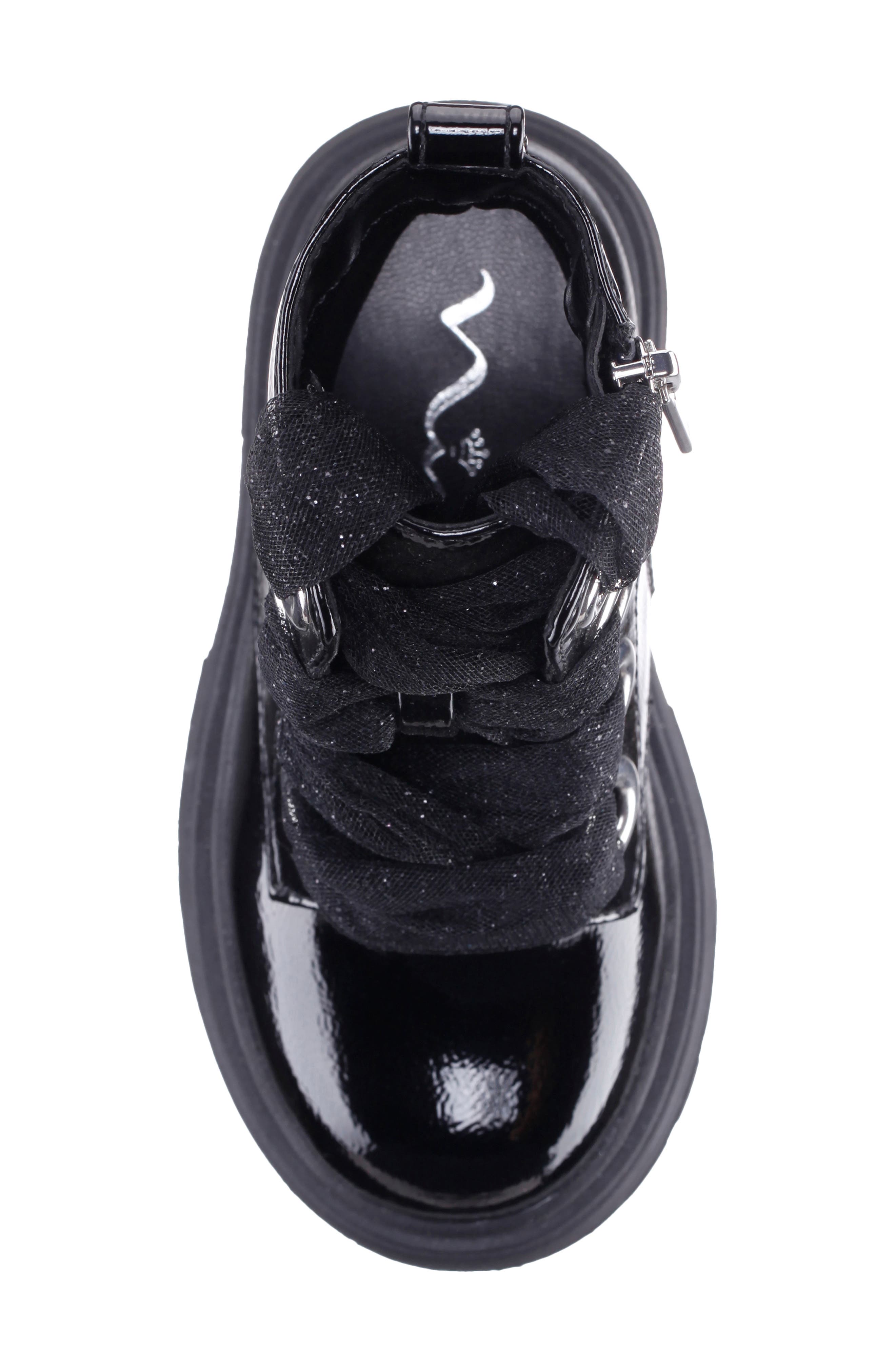 Nina Kids' Chassy Lug Sole Boot, Alternate, color, Black Crinkle Metallic