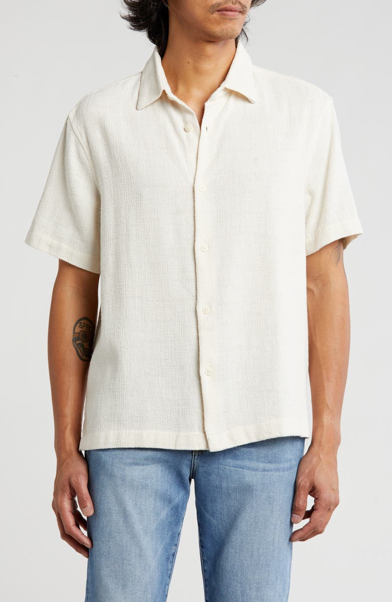 Cactus Man Textured Stripe Short Sleeve Button-Up Shirt, Main, color, Cream