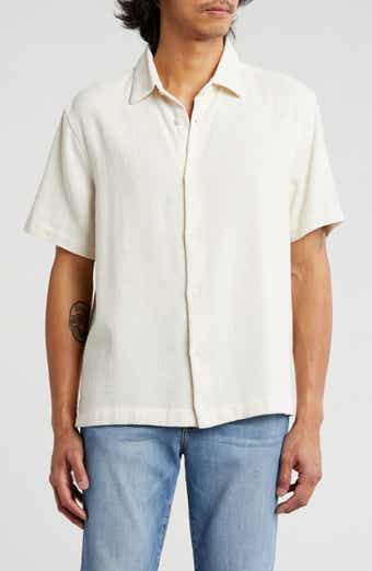 Cactus Man Textured Stripe Short Sleeve Button-Up Shirt