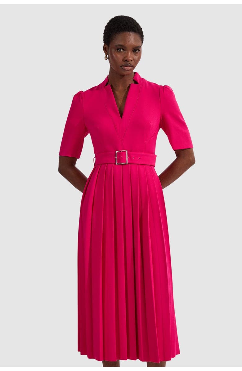 Karen Millen Petite Crepe Forever Pleat Midi Dress, Main, color, Magenta