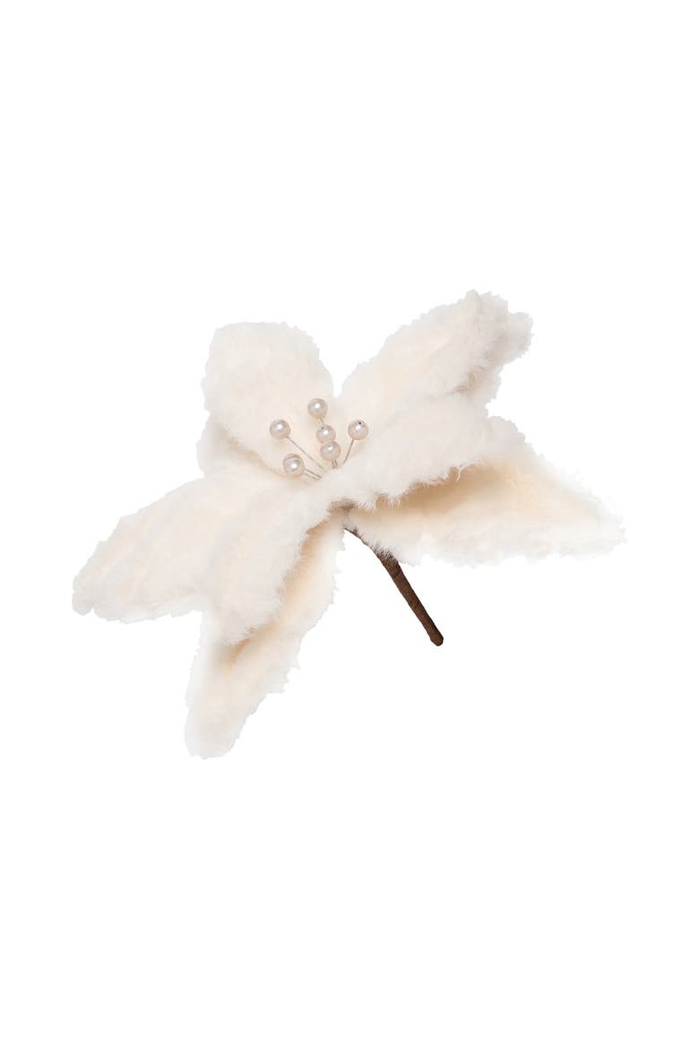 White Furry Poinsettia Decorative Floal Pick, Main, color, White