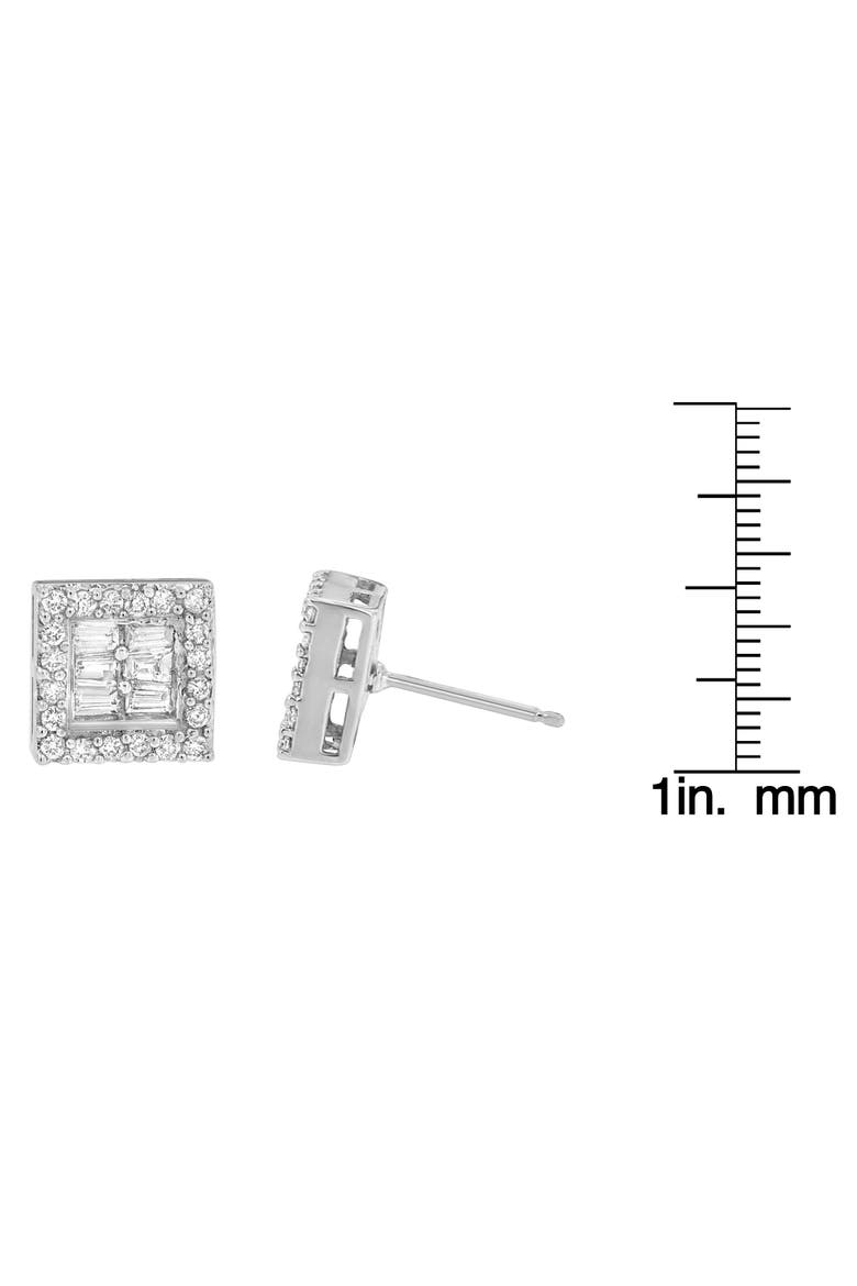 14K White Gold 1 cttw Round and Baguette Diamond Stud Earrings, Alternate, color, White