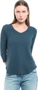 WILT Clothing 3/4 Sleeve V-Neck Shirttail Tee With Raw Hem Top
