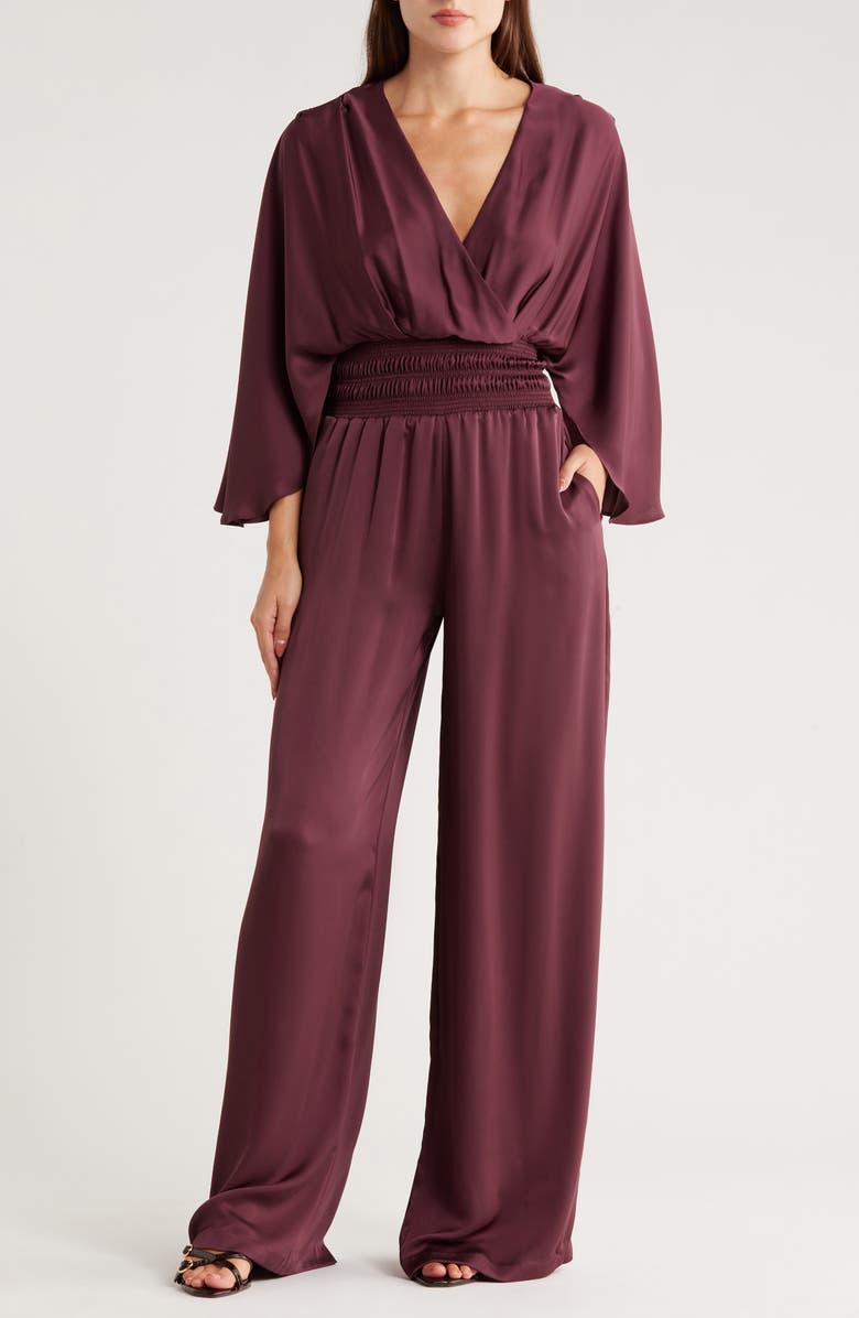 Ramy Brook Cheri Long Sleeve Satin Jumpsuit, Main, color, Pinot Noir