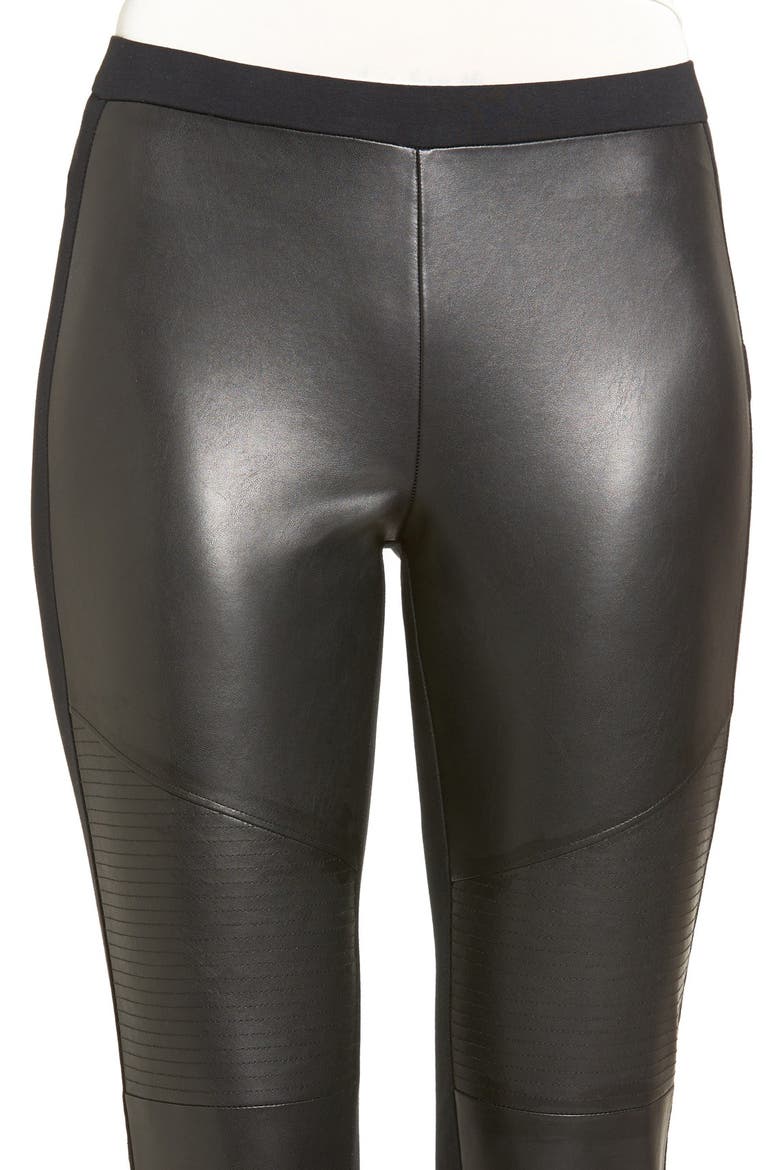 Faux Leather Front Moto Leggings, Alternate, color, BLACK