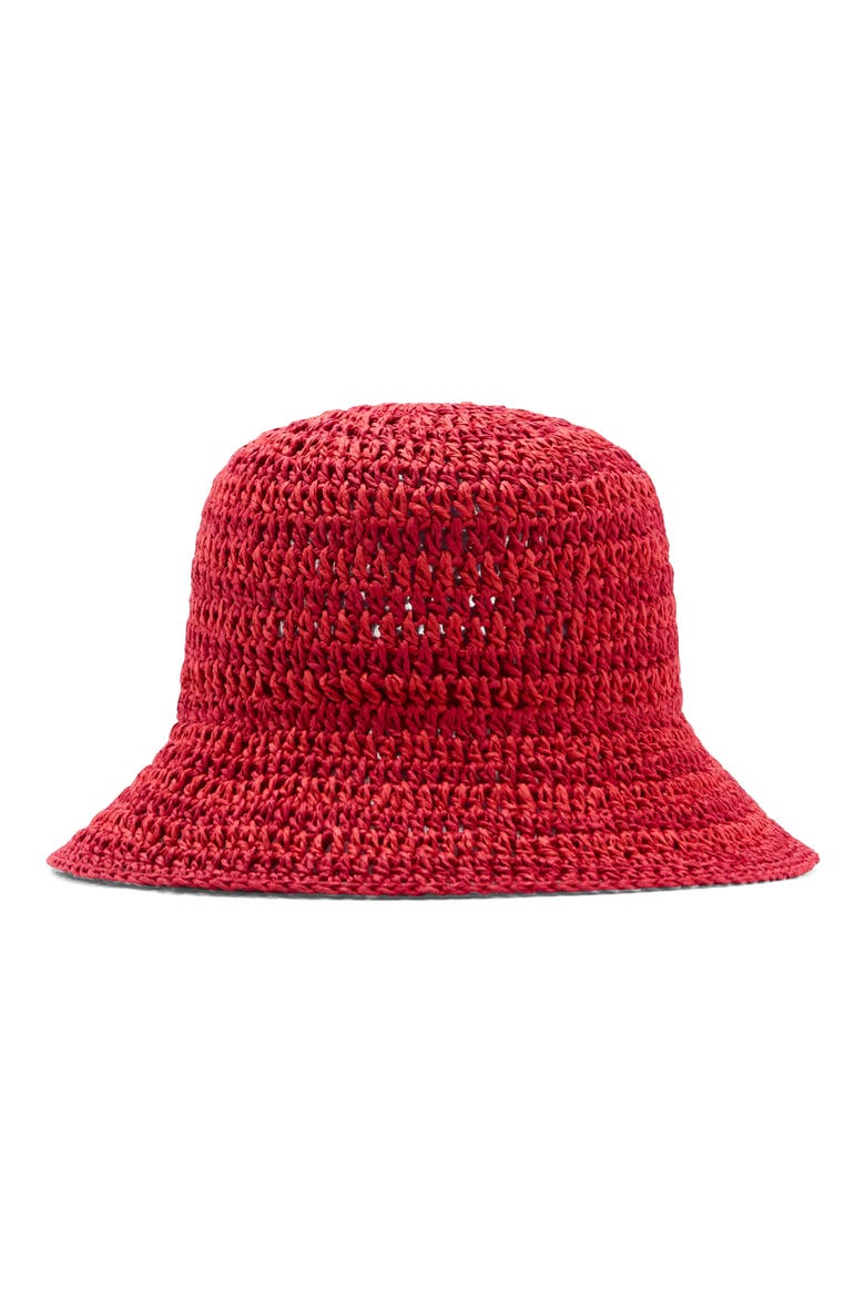 Paper Straw Crochet Bucket Hat, Main, color, RED
