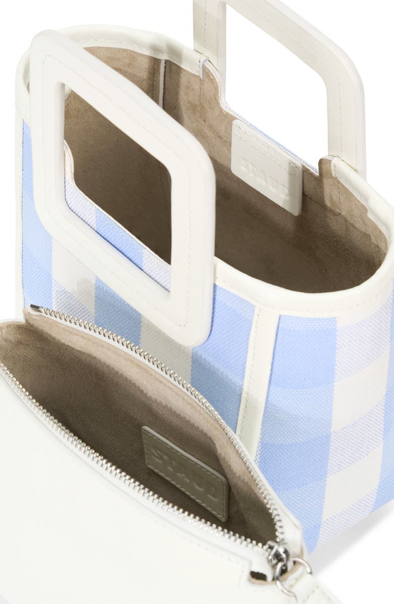 STAUD Mini Shirley Gingham Canvas Satchel, Alternate, color,