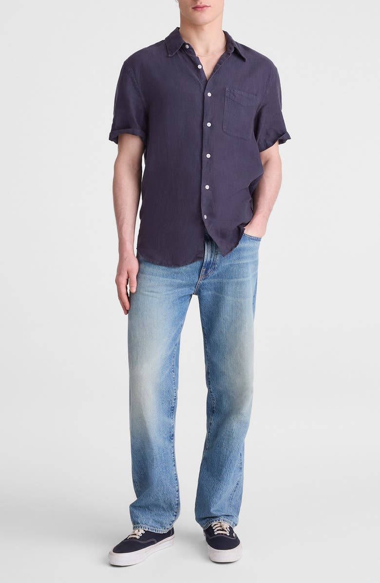 Madewell Short Sleeve Linen Shirt, Alternate, color, Ink