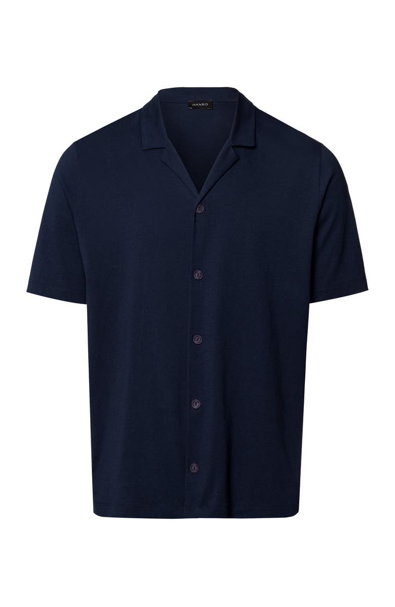 Hanro Night And Day Notch Collar Button Front Cotton Shirt, Main, color, Deep Navy